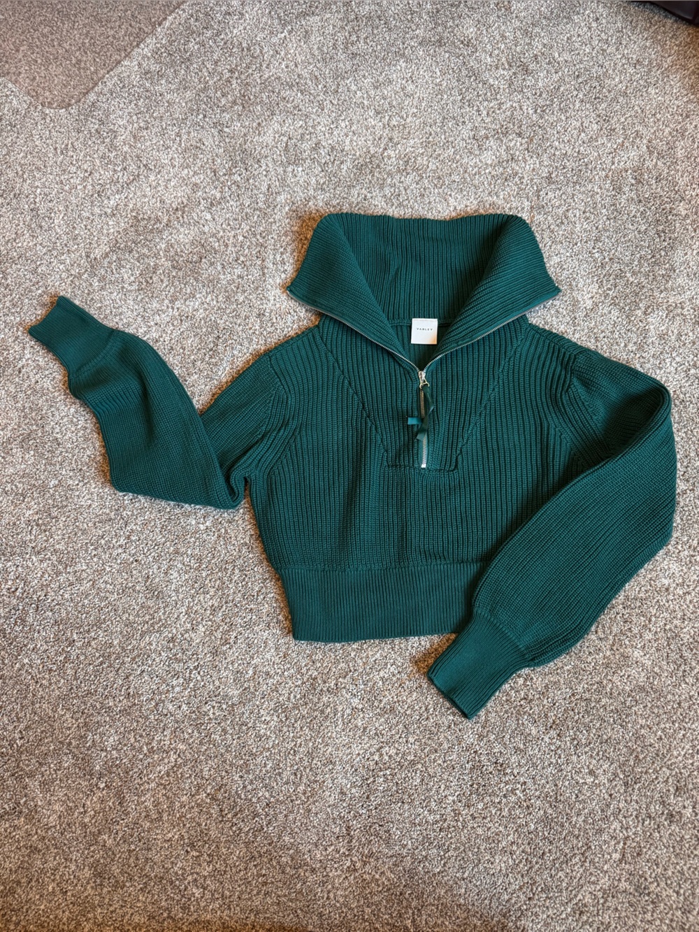 Green Ribbed Half-Zip Cropped Women's Sweater - Varley